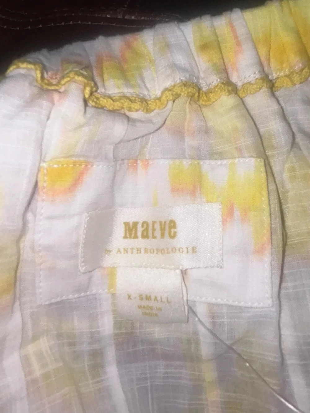 Anthropologie Yellow and White Floral Off-Shoulder Ruffle Top sz XS never worn